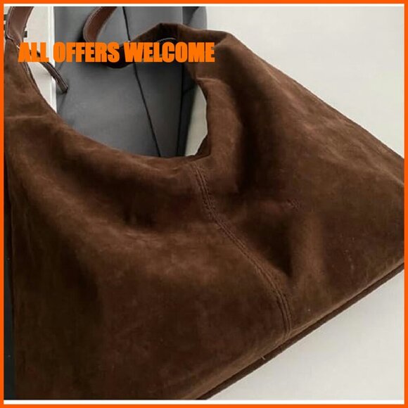 Suede Crescent Shoulder Tote Bag - Top Handle Crossbody Purse for Work Travel - Picture 7 of 8